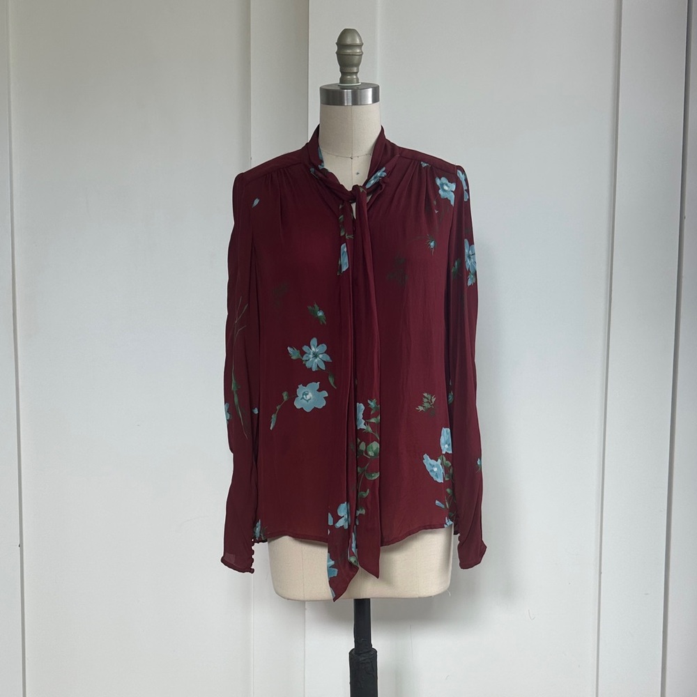 Joie Burgundy and Blue Floral Blouse